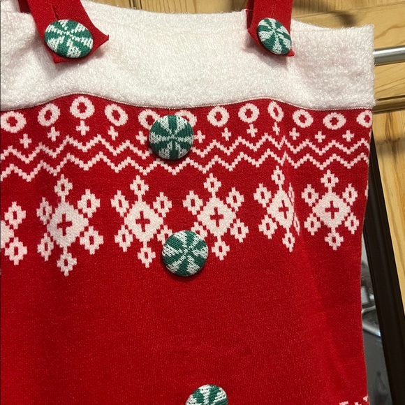 NWT Red/White Knit  Sleeves Christmas Dress  & Festive Buttons Mini Sz M - Picture 4 of 9